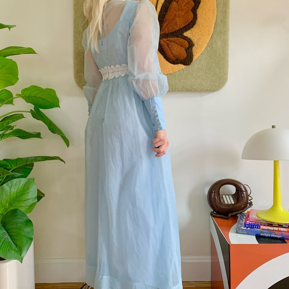 Vintage 60s sheer bishop sleeve Swiss dot maxi - Picture 3 of 5